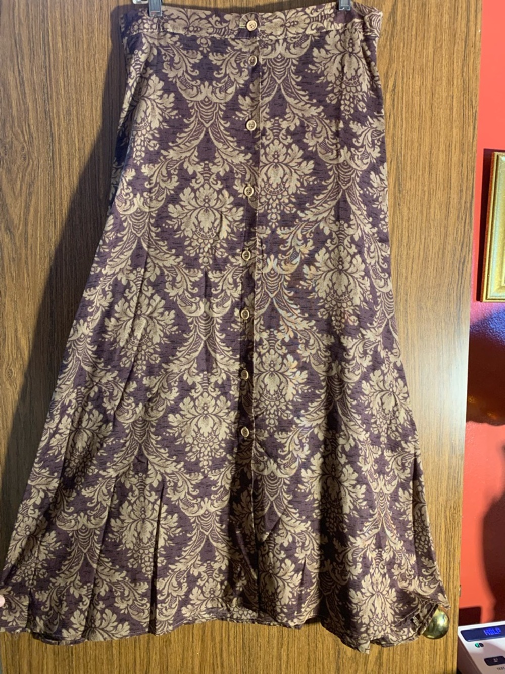 Women's Brown and Tan Floral Button-Front A-Line Skirt